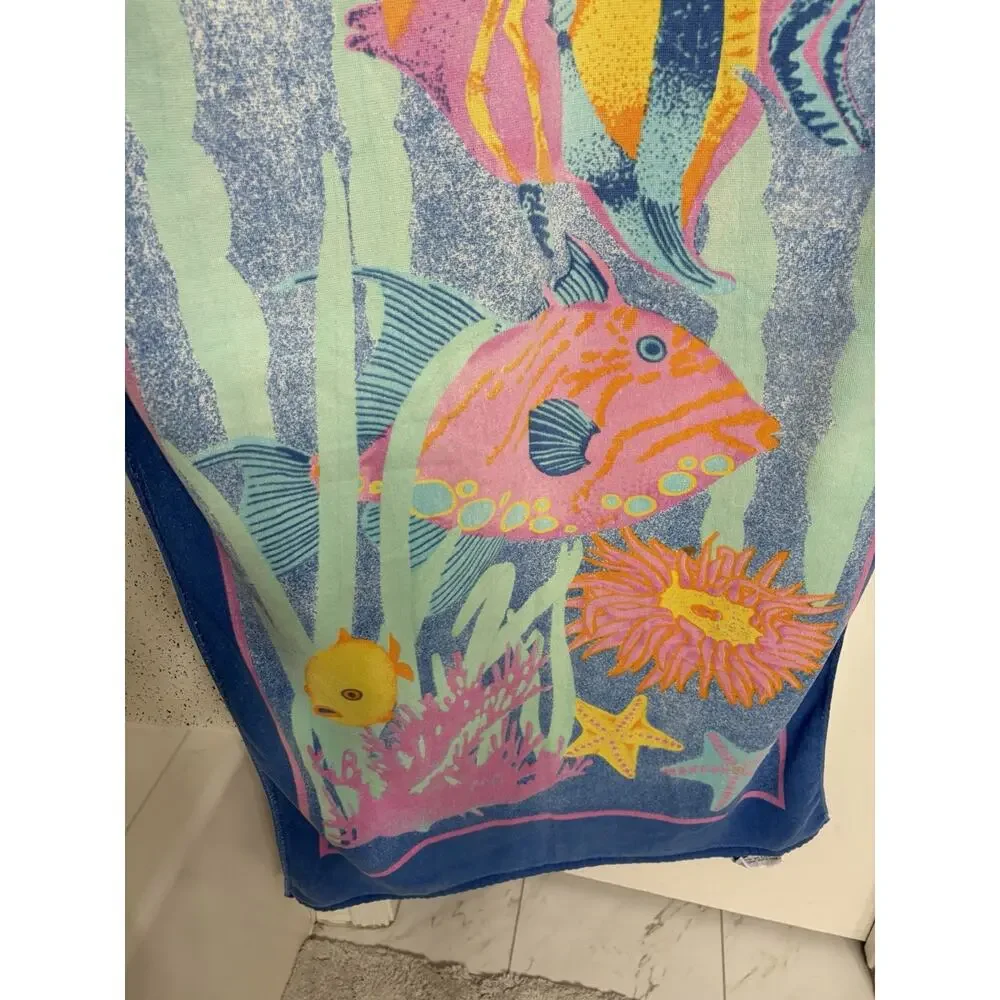 Vintage Seaside Oversized Beach Towel Ocean Tropical Fish Scene 30